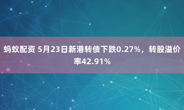 蚂蚁配资 5月23日新港转债下跌0.27%，转股溢价率42.91%