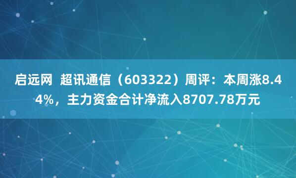 启远网  超讯通信（603322）周评：本周涨8.44%，主力资金合计净流入8707.78万元